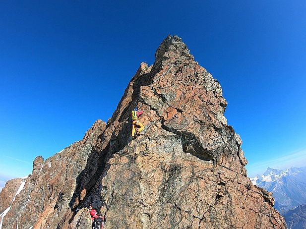 The crux pitch on the Half Traverse of the Breithorn