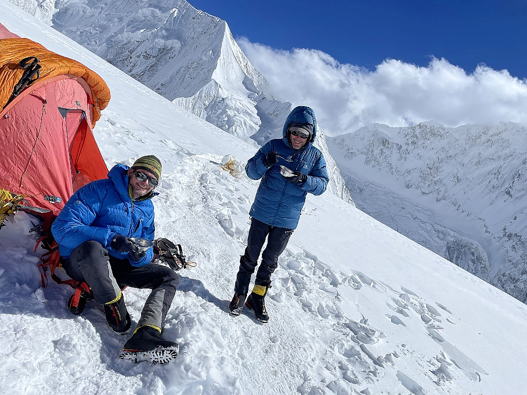 Mark and Andy with an afternoon noodle soup, Camp 2