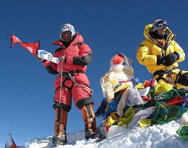 Sherpas on the summit of Everest in 2007