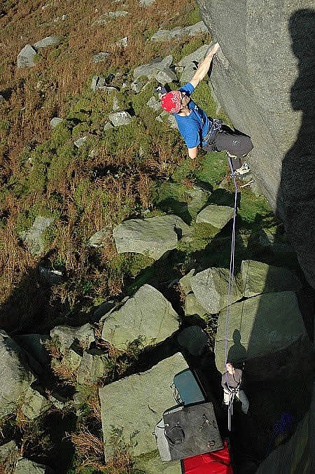 Tom Briggs making the 6th ascent of Parthian Shot (E9 6c), 8 October 2008